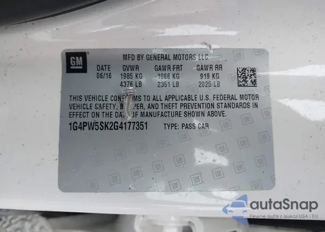 2016 Buick Verano Sport Touring Group из США, поврежденный, VIN 1G4PW5SK2G4177351